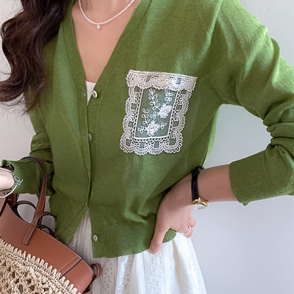 【Salant Item/Lovely Look】柔和蕾丝口袋夏季开衫【尺码：F(55~66)】