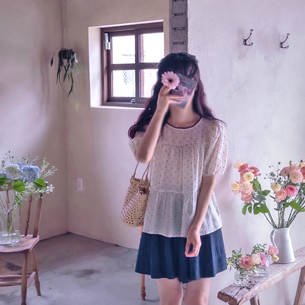 夏季爱心露肩清凉轻盈飘逸修身女式衬衫 [尺码：F(55~66)]