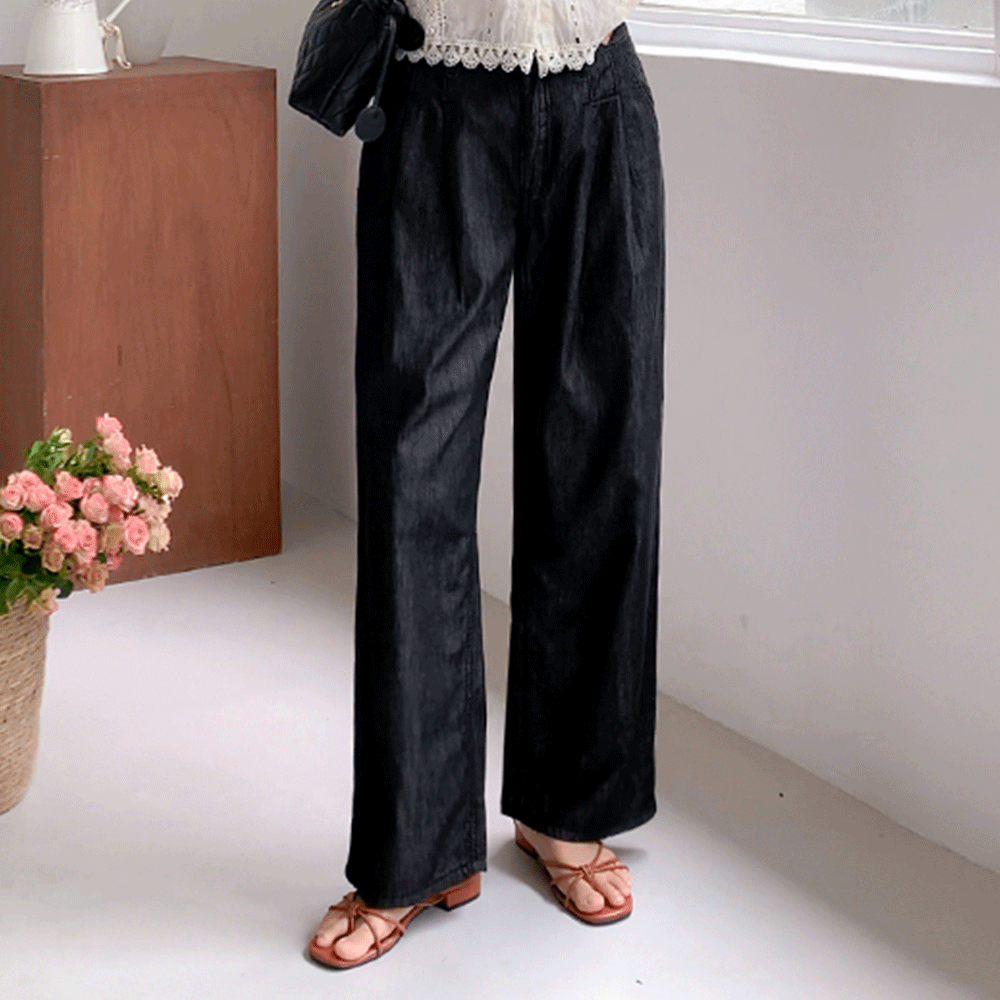 Melvy 不褪色双褶阔腿牛仔裤（短款/标准款/长款）[尺码：S、M、L、XL、2XL]