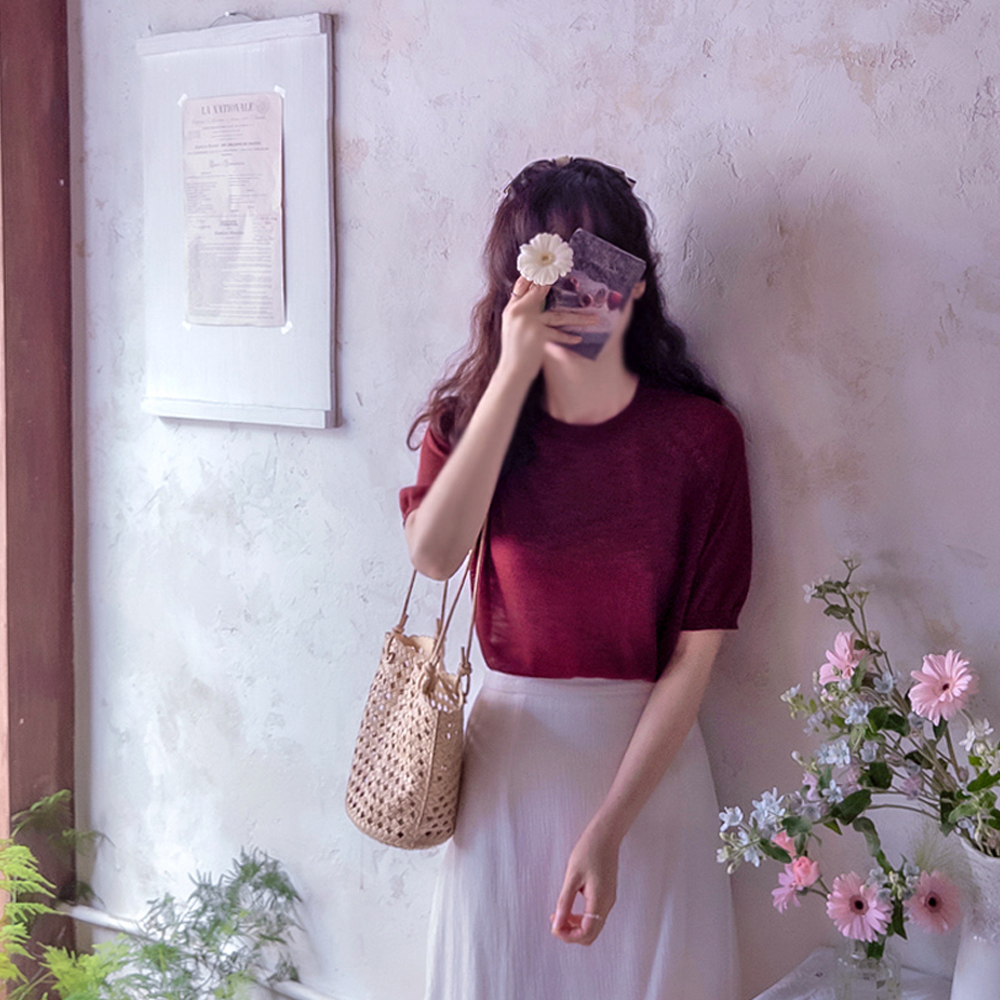 Oliverd 精致透视美感编织清凉夏季针织衬衫 [尺码：F(55~66)]