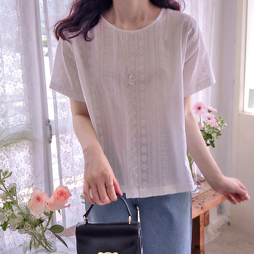 Cranvia 花卉刺绣后背尖领修身女式衬衫 [尺码：F(55~66)]