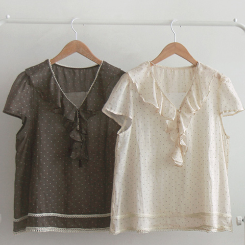 【特价30%★数量有限】Anne & Shirring 圆点夏季清凉弹力女式上衣【尺码：F(55~66)】