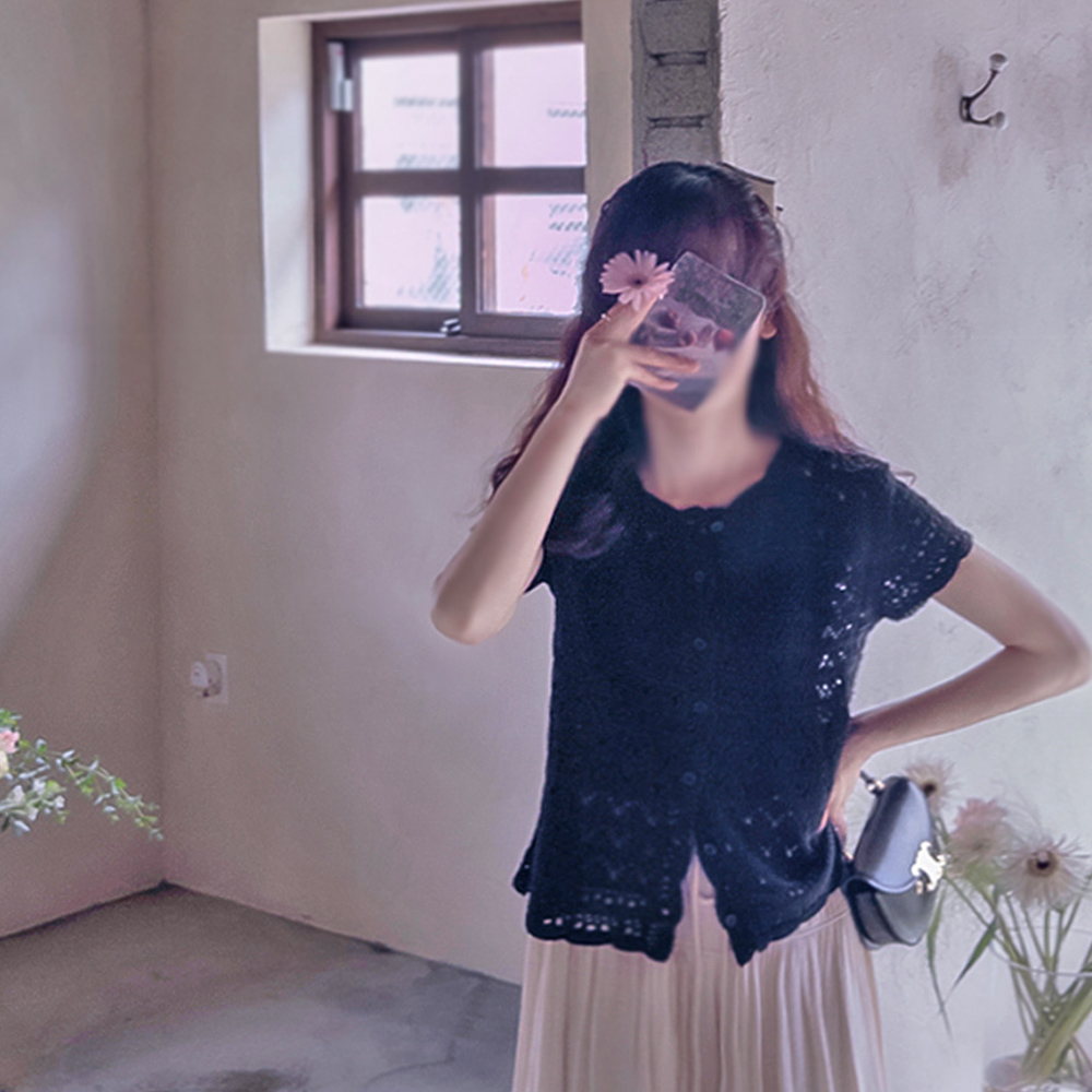 Annabelle 钩针编织爱心波浪领美式钩针衬衫 [尺码：F(55~66)]