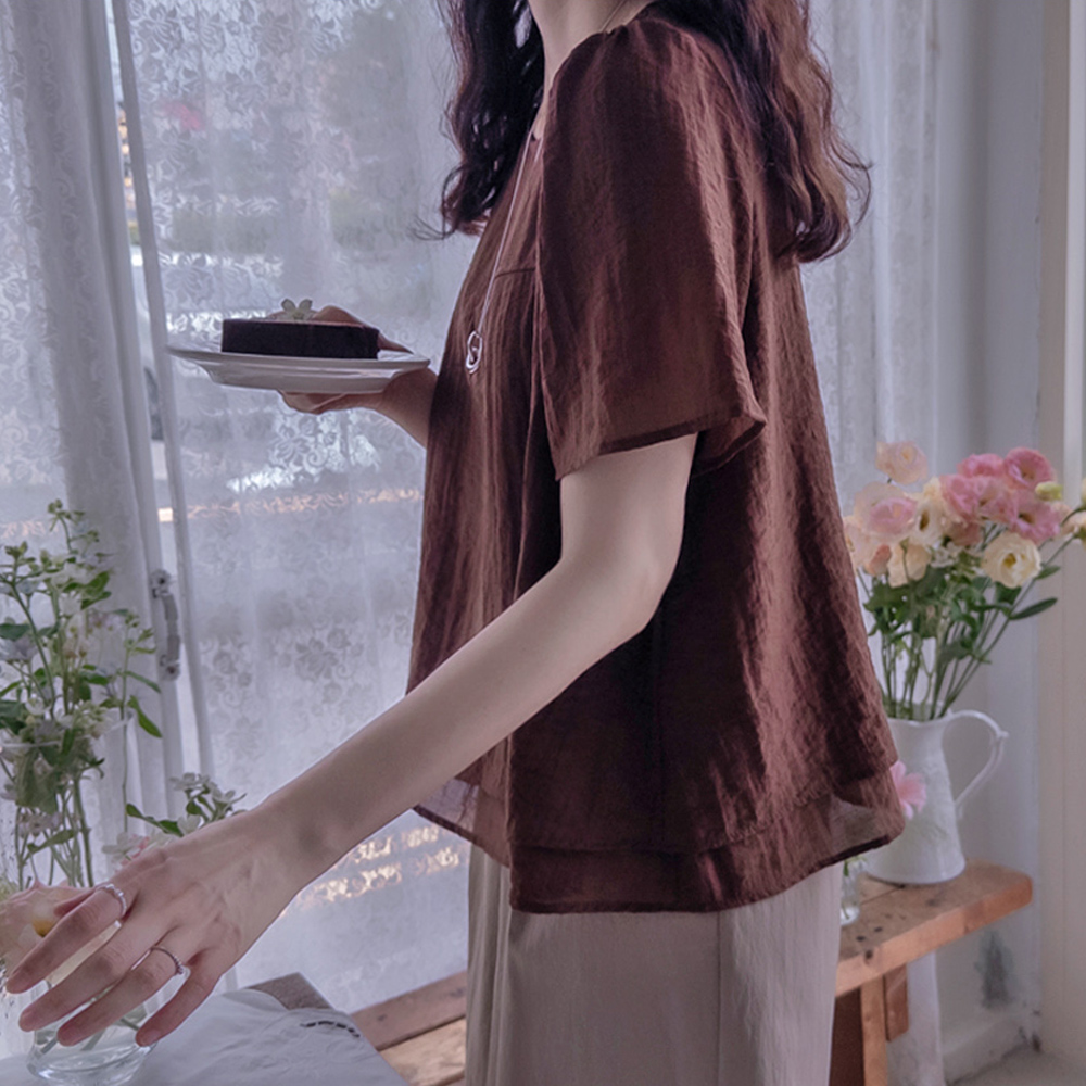 甜菊双色可爱奢华女式衬衫 [尺码：F(55~66)]