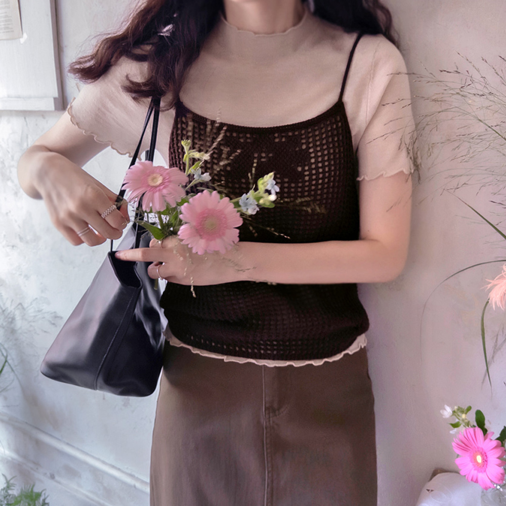Jeanne 花卉图案可爱高品质紧身编织胸衣 [尺码：F(55~66)]