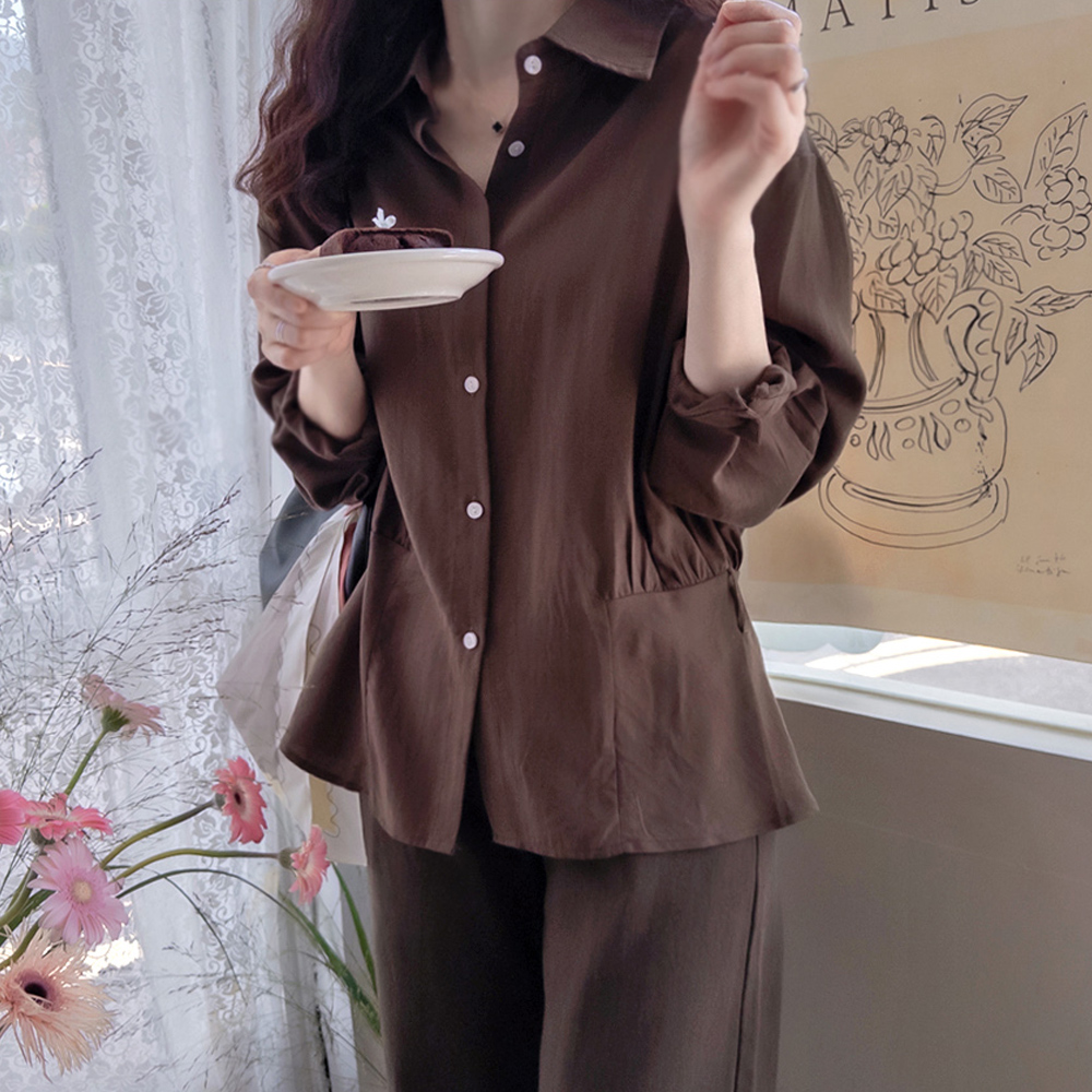 【腰带套装】Suriad 下摆褶皱奢华精致修身女式衬衫【尺码：F(55~66)】