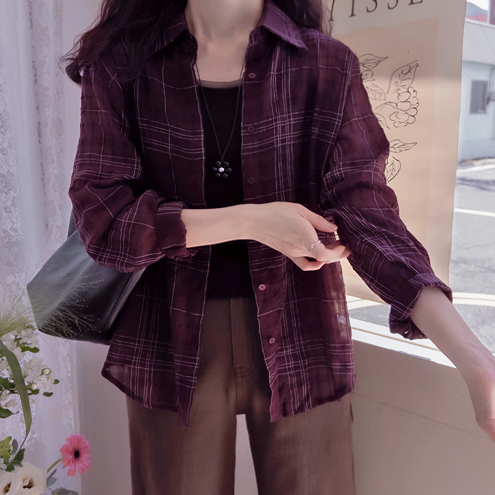 Gemma 格纹秋季微透精致女式衬衫 [尺码：F(55~66)]