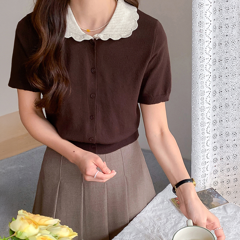 Vivian 外套领短袖针织衫[size:F(55~66)]