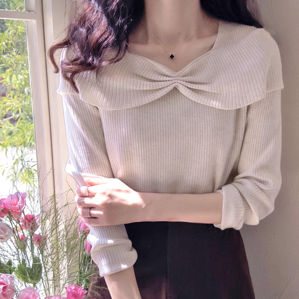 Jeanne Ribbon 弹力氨纶贴身细密针织衬衫 [尺码：F(55~66)]