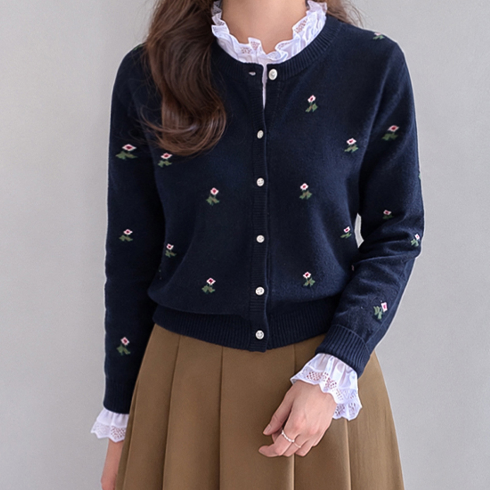 Penelope 花卉刺绣圆领拼接上衣 [尺码：F(55~66.5)]