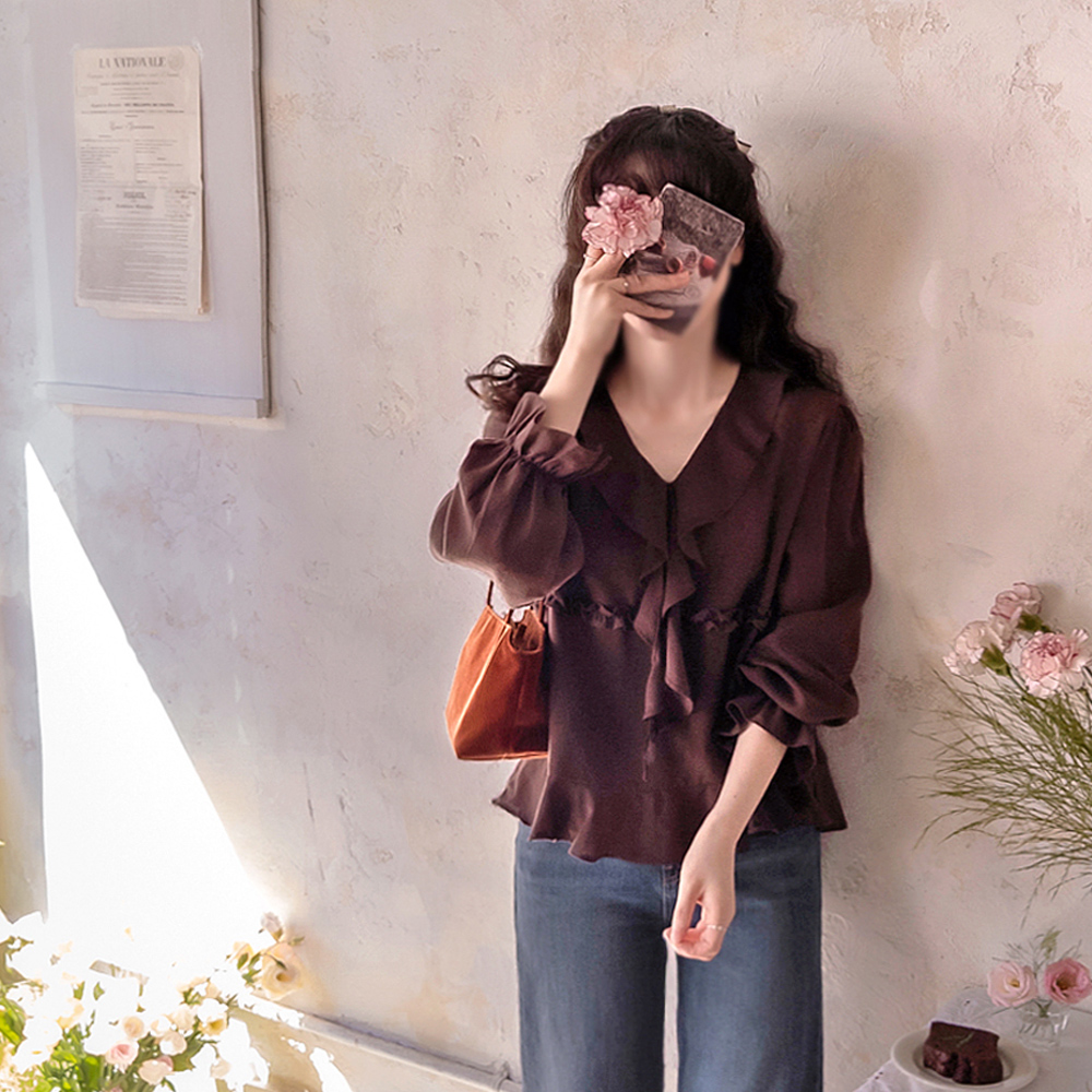 Plansbe 可爱褶皱点精致修身女式衬衫 [尺码：F(55~66)]