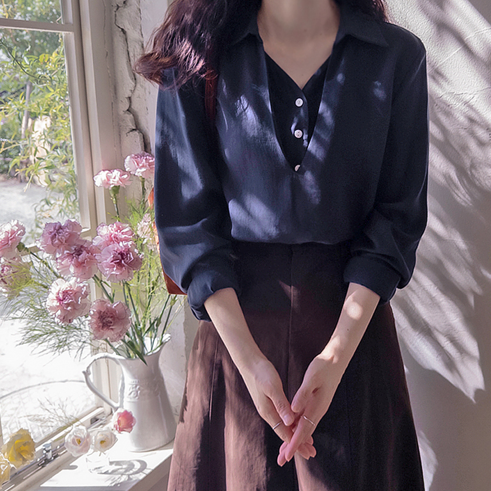 舒德米安多层纽扣尖头弹力天丝女式衬衫 [尺码：F(55~66)]