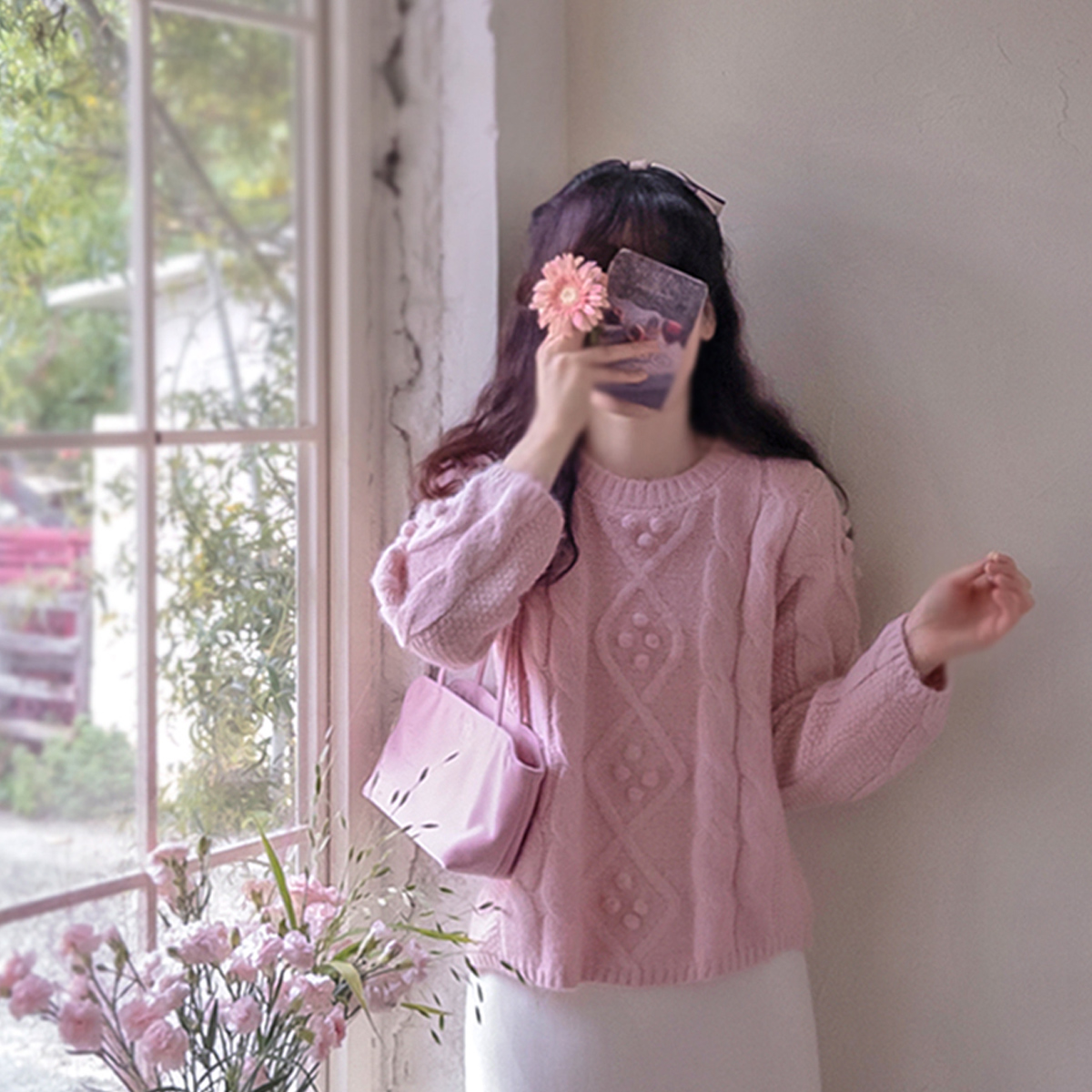 Crotz 3D 圆领 Anne 扭结可爱柔软针织衬衫 [尺码：F(55~66)]