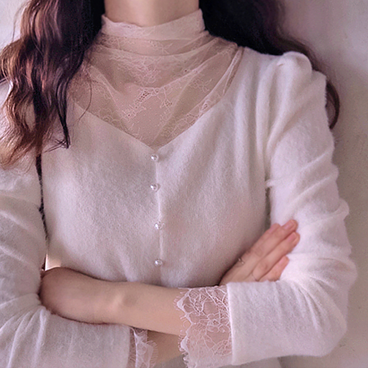 炭珍珠色柔软拉绒氨纶 Les Van 高领女式毛衣 [尺码：F(55~66)]