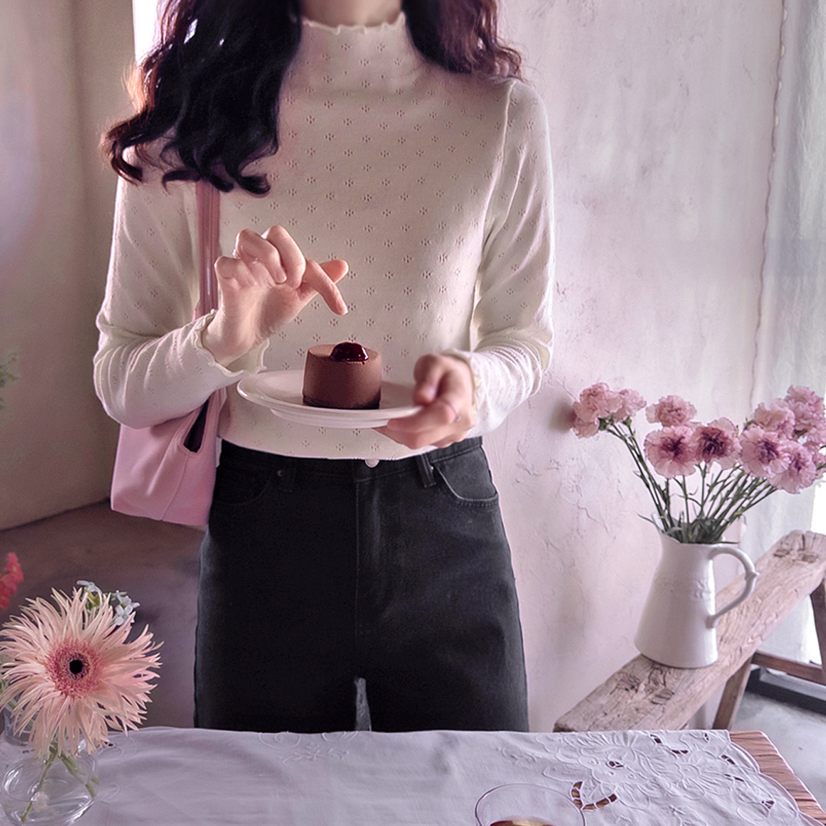Jenny 拳击波浪软弹力高领衫 [尺码：F(55~66)]